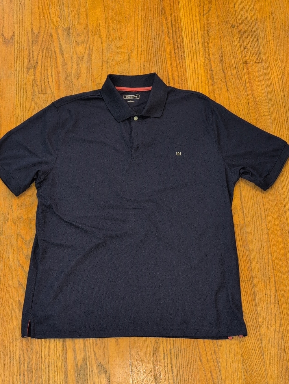 crown & ivy Navy Short Sleeve Polo with Subtle Chest Emblem